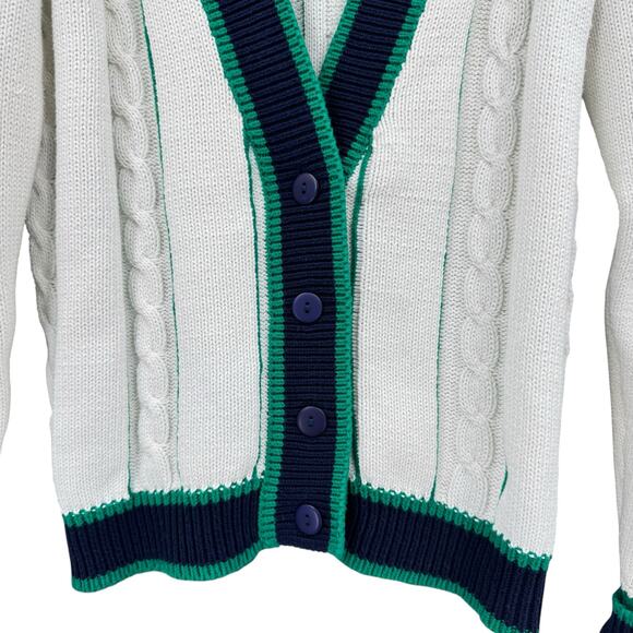 Vintage Heirlooms Dependables Unisex White Cable Knit Nautical Cardigan Sweater - Picture 4 of 9